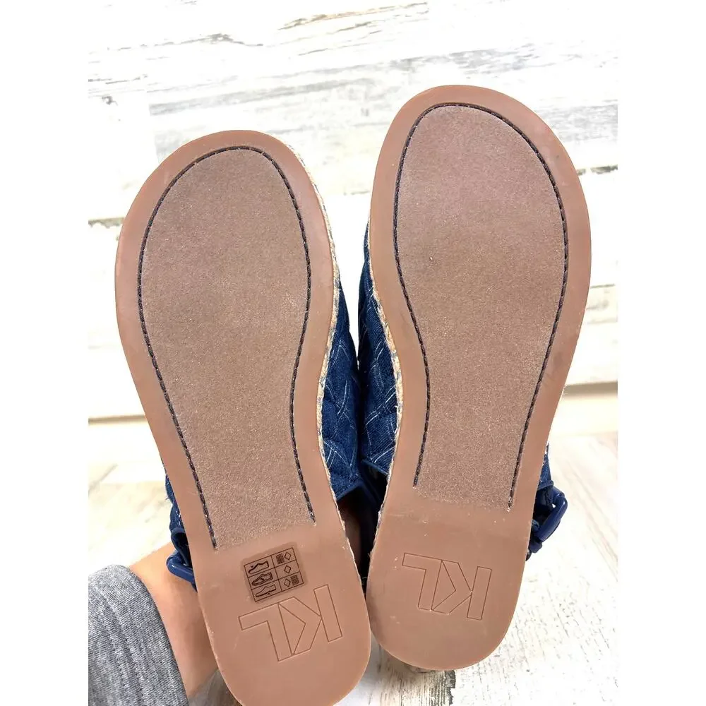 Karl Lagerfeld Womens 7 Blue Embellished Charlay Espadrille Casual Sandals NEW